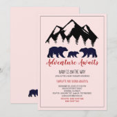 Carte Bois rustique Ours Bébé rose Baby shower fille (Devant / Derrière)