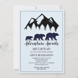 Carte Bois rustique Ours Bleu Baby shower garçon