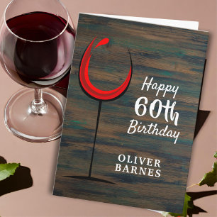 Carte Bois rustique Verre rouge 60e anniversaire