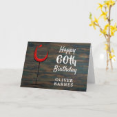 Carte Bois rustique Verre rouge 60e anniversaire (Fleur jaune)