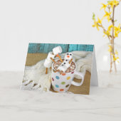 Carte Boisson chocolat chaud avec bonhomme de neige (Fleur jaune)