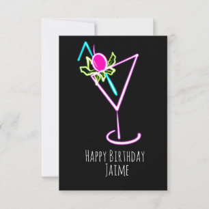 Carte Boisson Cocktail Neon Anniversaire Noir