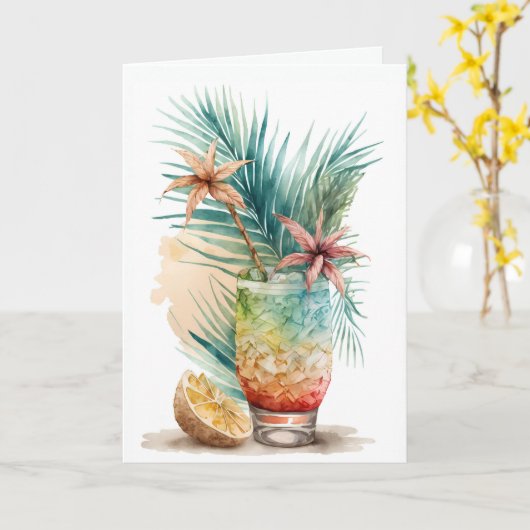 Carte Boisson d'anniversaire tropical (Fleur jaune)