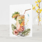 Carte Boisson d'anniversaire tropical (Fleur jaune)