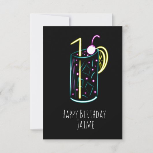 Carte Boisson néon Fête d'anniversaire Noir (Devant)