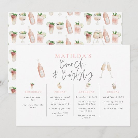 Carte Boissons d'aquarelle brunch et bachelorette mousse (Devant / Derrière)