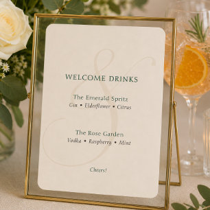 Carte Boissons de signature Émeraude Élégantes Mariage