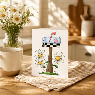 Carte Boîte aux lettres avec marguerites et drapeau en f