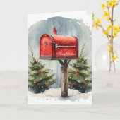 Carte Boite aux lettres rouge Noël Aquarelle dans Snowfl (Fleur jaune)