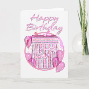 Carte Boîte cadeau 25e anniversaire - rose - Joyeux anni