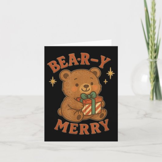 Carte Boîte de Cadeau d'Ours Rétro Mignon de Noël Beary (Devant)
