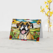 Carte Boîte vitrail de Boxer mignon (Fleur jaune)