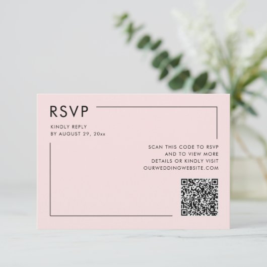 Carte Boîtier de mariage RSVP photo rose vierge QR Code (Debout devant)