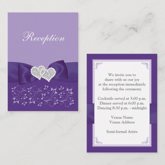 Carte Boîtier De Réception Florale Violet Blanc (Devant / Derrière)