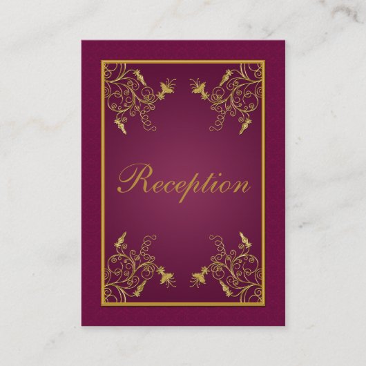 Carte Boîtier Vin Plum et Or Floral Damas (Devant)