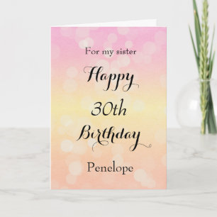 Carte Bokeh jaune et rose 30e anniversaire