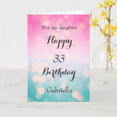 Carte Bokeh rose et bleu 33e anniversaire (Fleur jaune)
