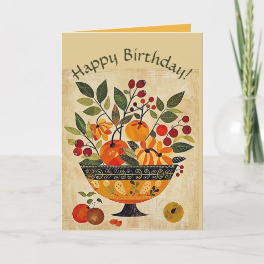 Carte Bol de fruits d'anniversaire en art populaire modi (Devant)