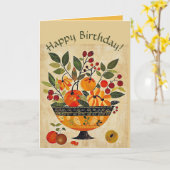 Carte Bol de fruits d'anniversaire en art populaire modi (Fleur jaune)