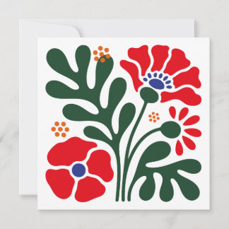 Carte Bold Abstract Floral Flat Card with Poppy Motif