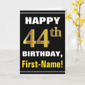 Carte Bold, Black, Faux Gold 44th Birthday w/ Name Card (Fleur jaune)