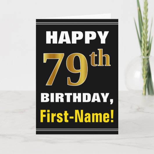 Carte Bold, Black, Faux Gold 79th Birthday w/ Name Card (Devant)
