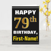 Carte Bold, Black, Faux Gold 79th Birthday w/ Name Card (Fleur jaune)