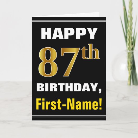 Carte Bold, Black, Faux Gold 87th Birthday w/ Name Card (Devant)