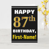 Carte Bold, Black, Faux Gold 87th Birthday w/ Name Card (Fleur jaune)