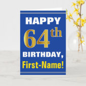 Carte Bold, Blue, Faux Gold 64th Birthday w/ Name Card (Fleur jaune)