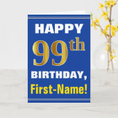 Carte Bold, Blue, Faux Gold 99th Birthday w/ Name Card (Fleur jaune)