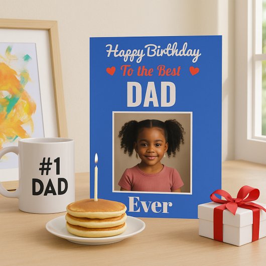 Carte Bold Blue Photo Anniversaire pour papa de l'enfant