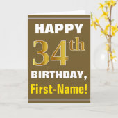 Carte Bold, Brown, Faux Gold 34th Birthday w/ Name Card (Fleur jaune)