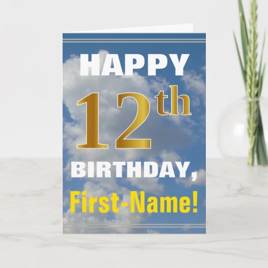 Carte Bold, Ciel nuageux, Faux Gold 12e anniversaire + N (Devant)