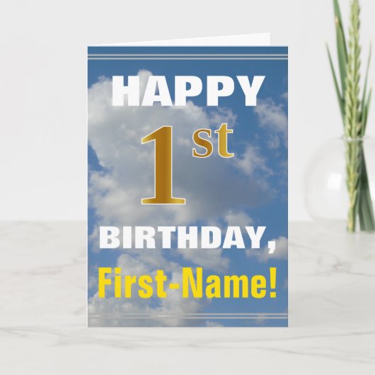 Carte Bold, Ciel nuageux, Faux Gold 1er Anniversaire + N (Devant)
