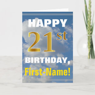 Carte Bold, Ciel nuageux, Faux Gold 21ème Anniversaire +