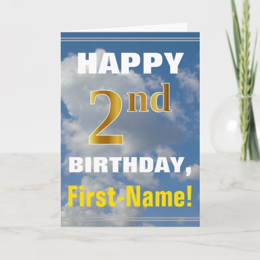 Carte Bold, Ciel nuageux, Faux Gold 2e anniversaire + No (Devant)