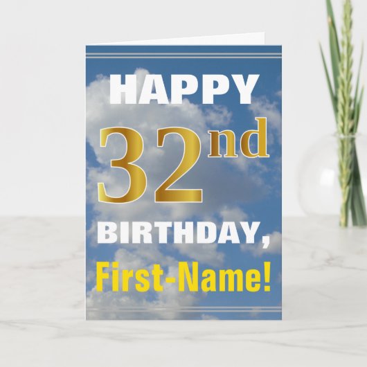 Carte Bold, Ciel nuageux, Faux Gold 32e anniversaire + N (Devant)