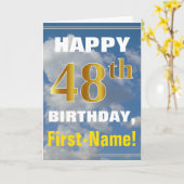 Carte Bold, Ciel nuageux, Faux Gold 48e anniversaire + N (Fleur jaune)