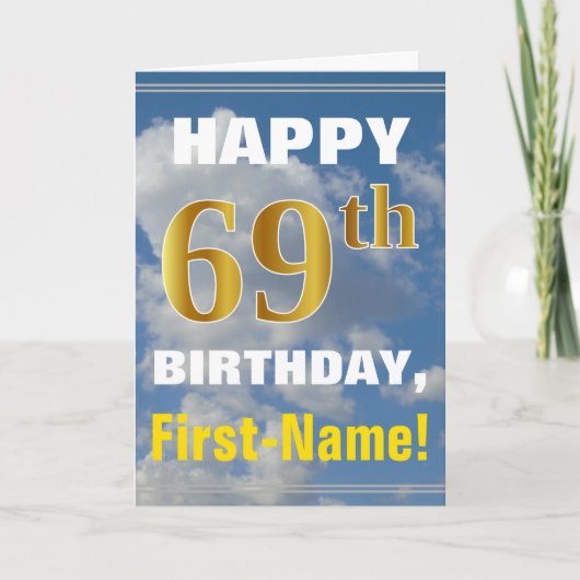 Carte Bold, Ciel nuageux, Faux Gold 69e anniversaire + N (Devant)