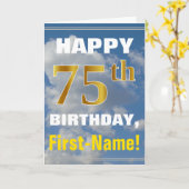 Carte Bold, Ciel nuageux, Faux Gold 75e anniversaire + N (Fleur jaune)