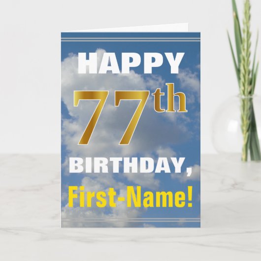 Carte Bold, Ciel nuageux, Faux Gold 77e anniversaire + N (Devant)