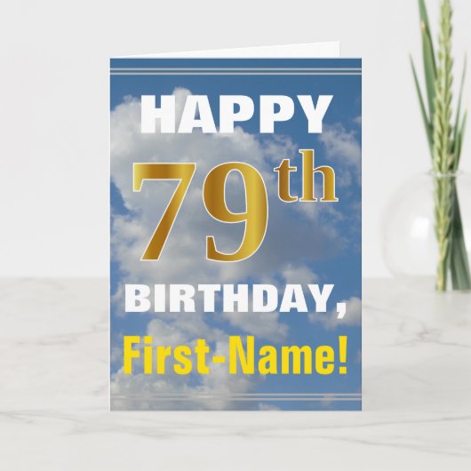 Carte Bold, Ciel nuageux, Faux Gold 79e anniversaire + N (Devant)
