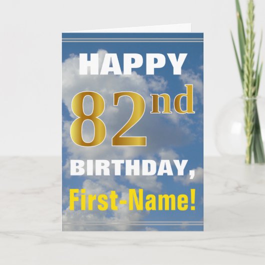Carte Bold, Ciel nuageux, Faux Gold 82e anniversaire + N (Devant)