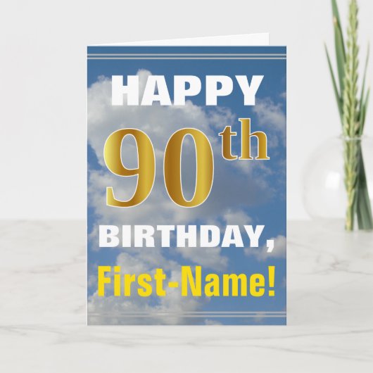 Carte Bold, Ciel nuageux, Faux Gold 90e anniversaire + N (Devant)