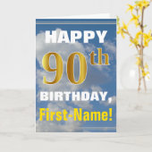 Carte Bold, Ciel nuageux, Faux Gold 90e anniversaire + N (Fleur jaune)