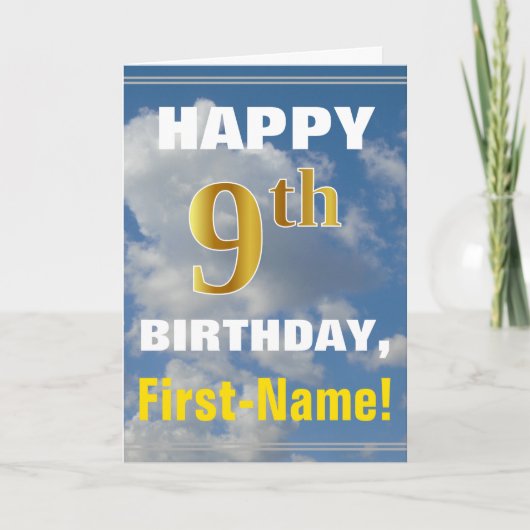 Carte Bold, Ciel nuageux, Faux Gold 9e Anniversaire + No (Devant)