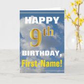 Carte Bold, Ciel nuageux, Faux Gold 9e Anniversaire + No (Fleur jaune)