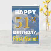 Carte Bold, Cloudy Sky, Faux Gold 51st Birthday + Name (Fleur jaune)