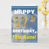 Carte Bold, Cloudy Sky, Faux Gold 57th Birthday + Name (Fleur jaune)